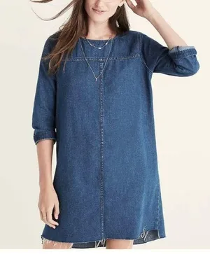 Madewell blue denim fray hem shift dress size medium preppy casual summer spring thumbnail 1
