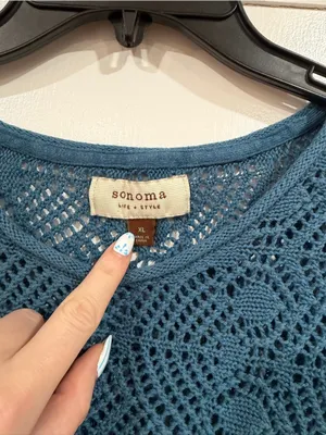 Sonoma Teal Crochet Knit Short Sleeve Top​ thumbnail 2