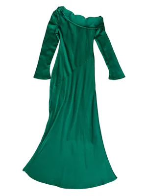 Nia Women’s Claire One Off Shoulder Emerald Green Long Sleeve Satin Midi Dress thumbnail 7