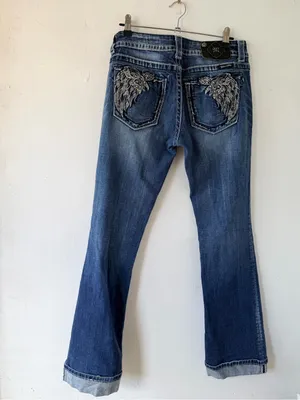 Y2k Miss Me Dark Blue denim cowgirl embellished Bootcut boho Jeans thumbnail 6