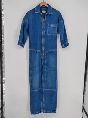ETICA Zeta Carpenter Denim Jumpsuit Medium Wash Blue S thumbnail 4