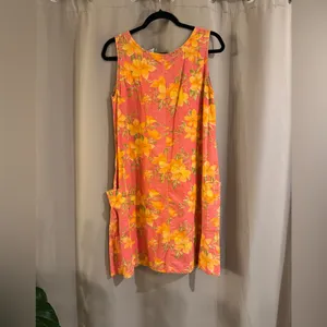 White Stag Pink and Yellow Floral Mini Dress with pockets thumbnail 3