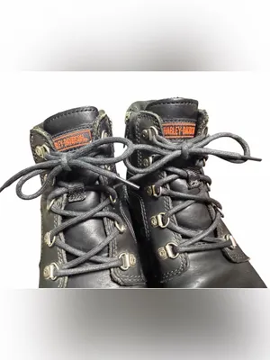 Harley Davidson 9.5 Black Leather Lace Up Motorcycle Ankle Boots Side Zipper thumbnail 5