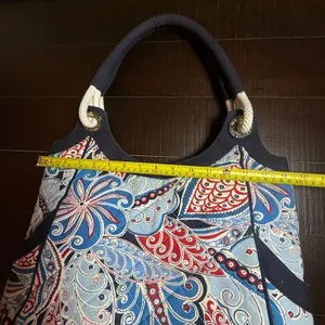 VTG Vera Bradley Seaside Anchor Tote Bag Women Large Blue Paisley Quilted Rope thumbnail 5