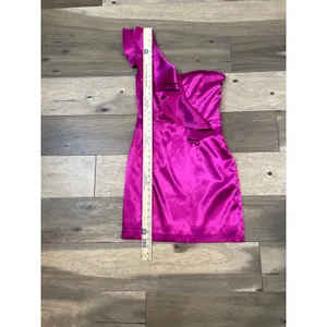 Hailey Logan by Adrianna Papell Satin One Shoulder Ruffle Dress Size M Pink thumbnail 6