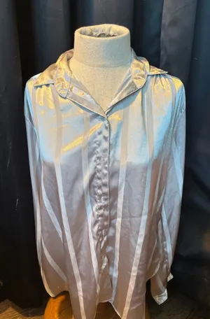 Vintage All Hours Silver Satin Striped‎ Button Down Blouse Long Sleeve Medium thumbnail 1