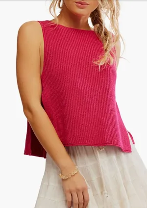 FREE PEOPLE‎ Lizzie Rib Side Tie Sleeveless Cotton & Linen Blend Sweater Size L thumbnail 1