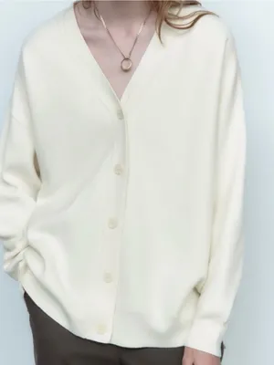 Zara V-Neck Oversized Cardigan Size Small Cream thumbnail 1