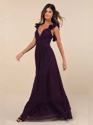 Lulus Soiree Celebration Purple Ruffled Lace-Up Maxi Dress Size XL Formal thumbnail 3