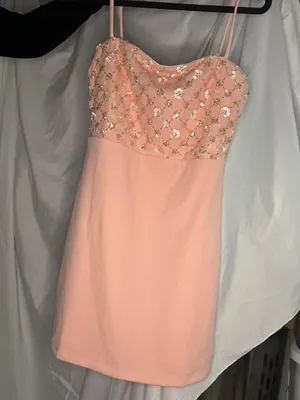 Hello Molly Light Pink Embellished Spaghetti Strapped Lined Mini Dress thumbnail 1