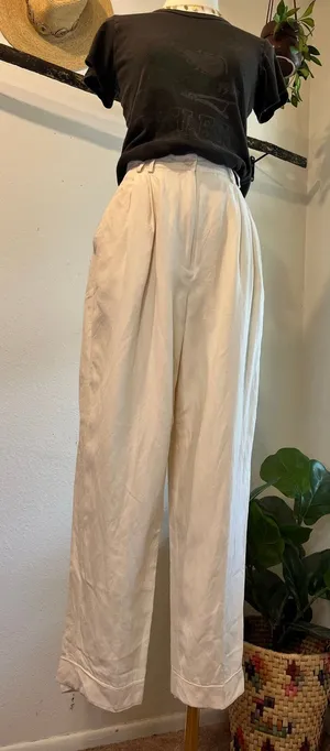 Express Vintage Linen Silk Cream High Rise Pleated Cropped Trouser Pants Size 2 thumbnail 1