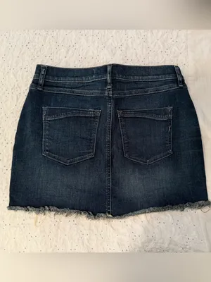Express Dark Wash Denim Mini Skirt with Frayed Hem thumbnail 2