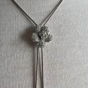 Silver Lariat Floral Rhinestone Pendant Bolo Necklace thumbnail 2