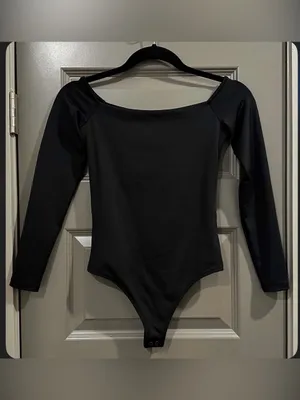 Express Off-the-Shoulder Long Sleeve Bodysuit in Black thumbnail 2