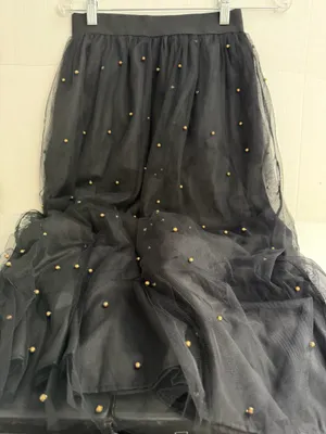 Peach Ladies Gold Beaded Tulle Midi Skirt thumbnail 1