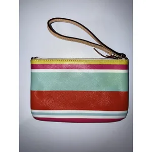 Kate Spade New York Women's‎ Striped Multicolor Wristlet Trim Leather Logo Purse thumbnail 7