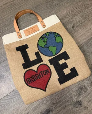 Brighton Natural Canvas LOVE Tote with Red Heart and Blue-Green Earth thumbnail 1