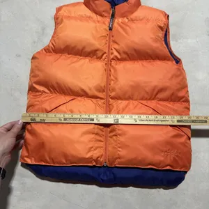 L.L.Bean Vest Women's Medium Orange Navy Reversible Down Puffer Full Zip Outdoor thumbnail 3