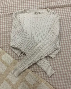 Altar'd State Cropped Sweater Knit Cream/white  thumbnail 1