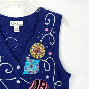 Kim Rogers Small Christmas Vest Holiday Ornament‎ Royal Blue Sweater Ugly 1707 thumbnail 3
