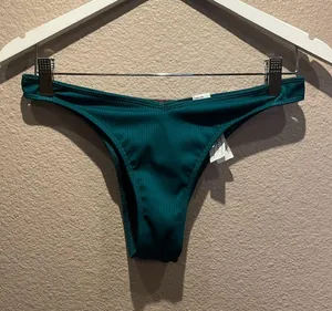 Hollister Women’s Bikini Bottoms Swimsuit Green Ribbed Thong Size Small thumbnail 2