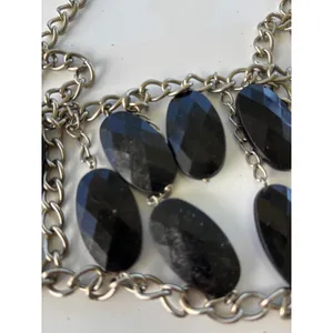 Vintage Statement Necklace Black Silver Tone Chunky Bib‎ Goth Grunge Edgy thumbnail 2