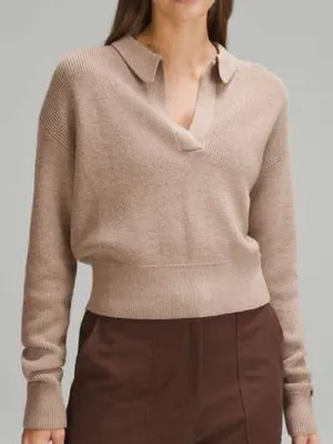 Lululemon Collared Merino Wool-Blend Sweater Medium Heathered Beech Wood thumbnail 1