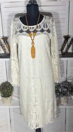 Tacera boho dress cream lace victorian bell sleeves romantic coquette fairy S thumbnail 1