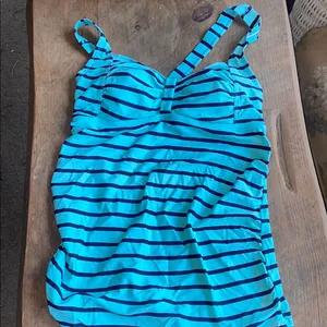 Blue and Black Maternity One Piece Swimsuit with Halter Straps by Beach Bump thumbnail 5