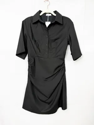 Billy J Sydney Mini Dress Black Linen Collared Ruched thumbnail 3