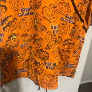 Women's Disney‎ Scrub Top XL Cheshire Cat Alice in Wonderland Halloween Orange thumbnail 3
