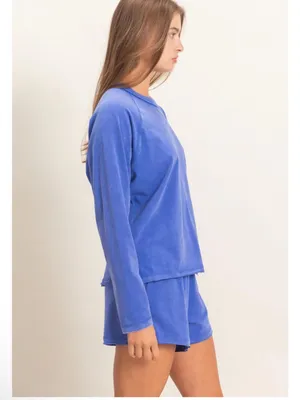 Double Zero Mineral Wash Raw Edge Lounge Set Cobalt Blue – Medium thumbnail 5