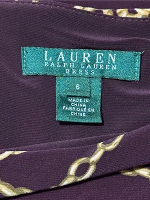 Lauren Ralph Lauren Women’s Size 6 Burgundy Gold Chain Link Print Sheath Dress thumbnail 6
