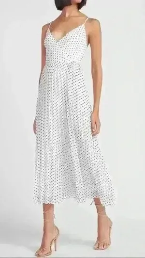 Express White With Black Swiss Polka Dot Wrap Front Maxi Dress Size L thumbnail 1