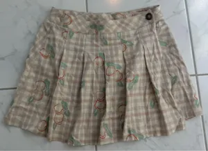 Urban Outfitters Peach Wrap Skirt Embroidered Plaid Pleated Mini M thumbnail 1