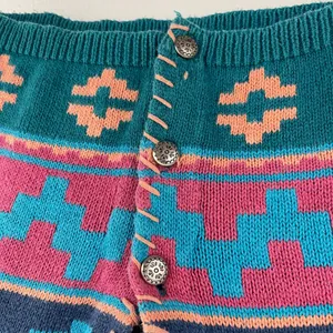 Vintage 90s Teal Blue Pink Southwestern Aztec Button Up Sweater Vest thumbnail 6