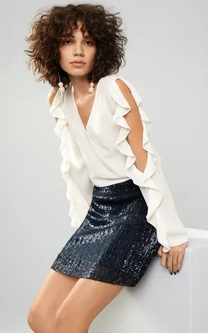 NWT Womens Size 4 1.STATE Dark Blue Full Sequin & Velvet Lined Miniskirt thumbnail 1