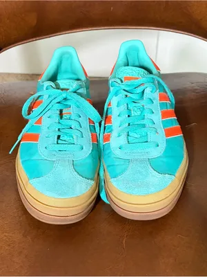 adidas Gazelle Bold Womens Fashion Sneakers in Green Orange size 6.5 platform thumbnail 2