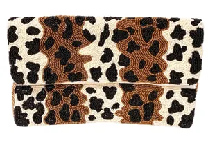Leopard Animal Print Made in India Glass Beads Clutch Bag thumbnail 1