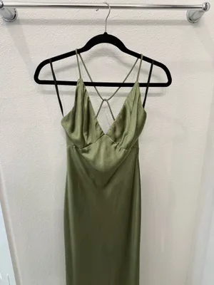 Hello Molly Midi Dress Green Satin thumbnail 3