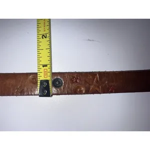 Tooled Leather Belt Red Stars Western Cowgirl Brown‎ Vtg Slim 37" Large thumbnail 5
