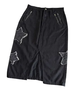 Daisy Street Star Patch Black Denim Midi Skirt Women’s Small Streetwear Y2K thumbnail 1