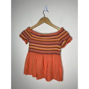 Coco+Jaimeson Womens Medium Top Smocked Cropped Peplum Ruffle Orange Multicolor thumbnail 3