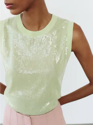 Zara Sequin Knit Sleeveless Top - Light Green thumbnail 2