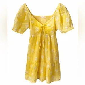 Dee Elly Yellow White Daisy Smocked Puff Sleeve Mini Babydoll Dress thumbnail 7