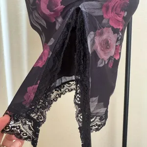 Motel Rocks Black Floral Lace Trim Mini Dress XS Goth Slip Y2K thumbnail 8