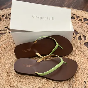 Garnet Hill Size 9 M Women Sandal Flip Flop Green Leather NIB thumbnail 1