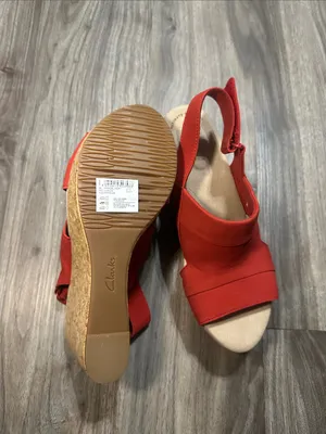 Clarks Red  Wedge Sandals with Cork Platform thumbnail 9
