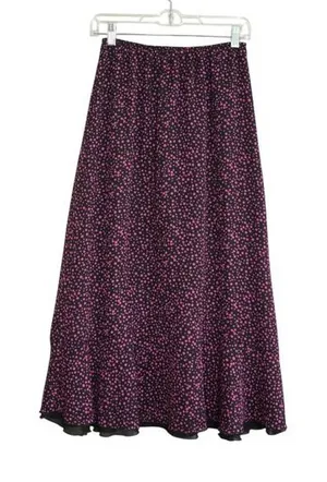 Vintage Pink Polka Dot Maxi Skirt Long A-Line High Waist Elastic Boho‎ Grunge thumbnail 1