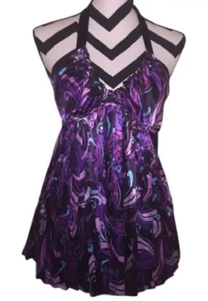Guess Pleated V-Neck Satin Purple Halter Top XS Deadstock thumbnail 1
